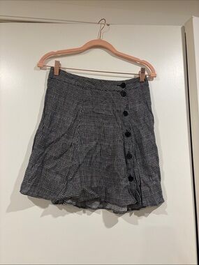 Reformation Black & White Plaid Mini Skirt with Side Buttons